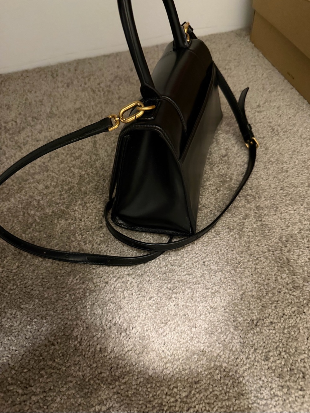 Balenciaga Black Hourglass Top-Handle Satchel with Gold 'B' Logo - Picture 8 of 8